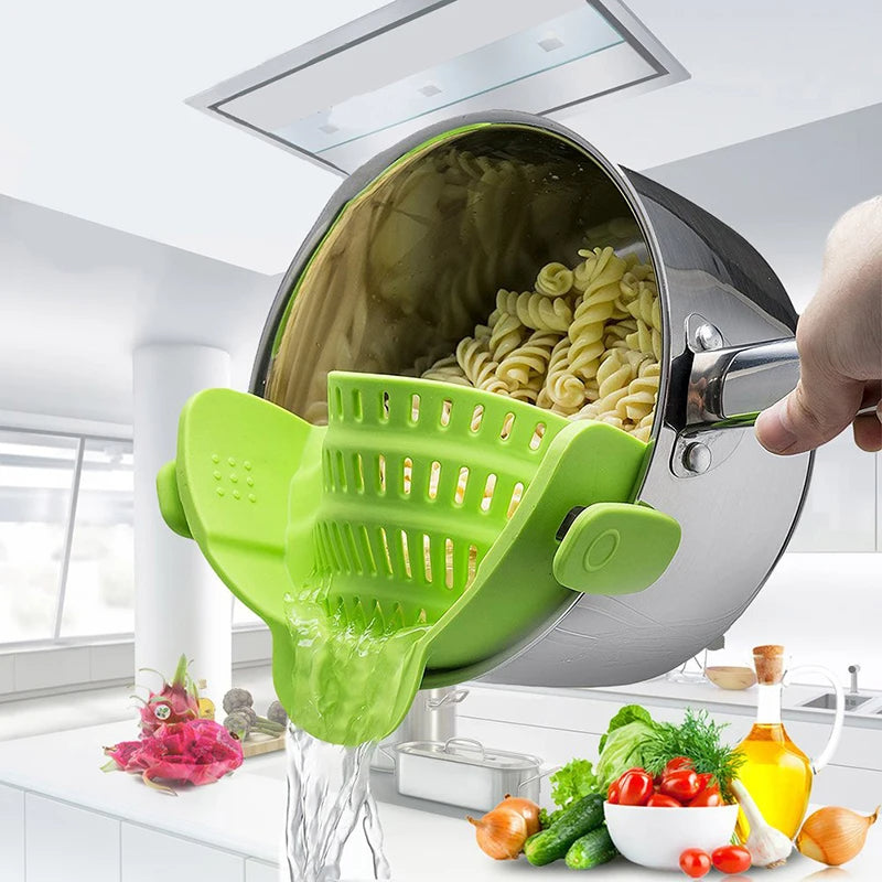 Clip on pot strainer silicone clip for draining pasta and vegetables easily