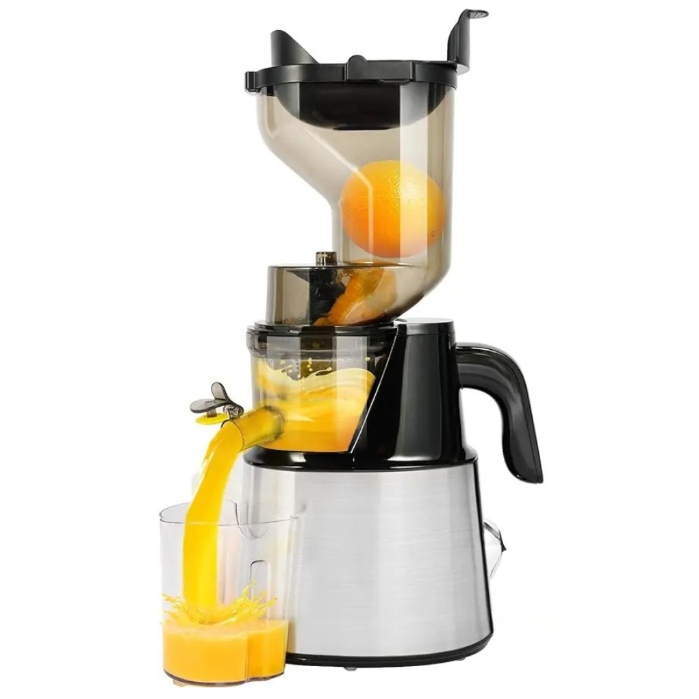 Cold press juicer in gray color with wide feed chute slow extraction and high juice yield (Color: Gray)