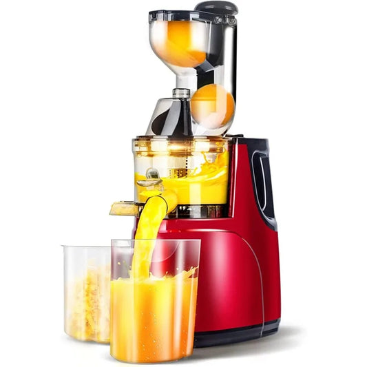 Cold press juicer in red color with wide feed chute slow extraction and high juice yield (Color: Red)