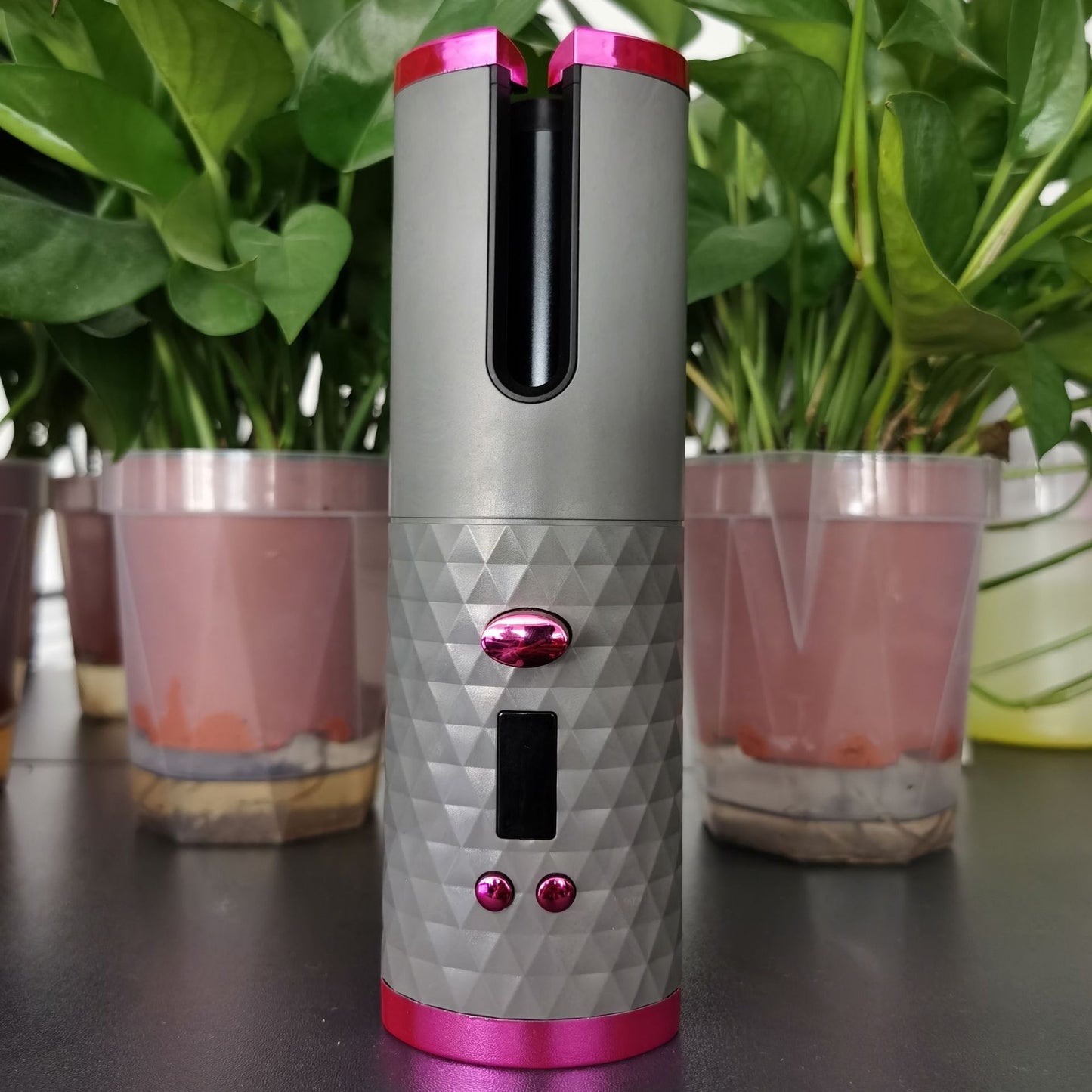 Cordless hair curler in gray color with automatic styling technology fast heating and rechargeable battery design (Color: Gray)