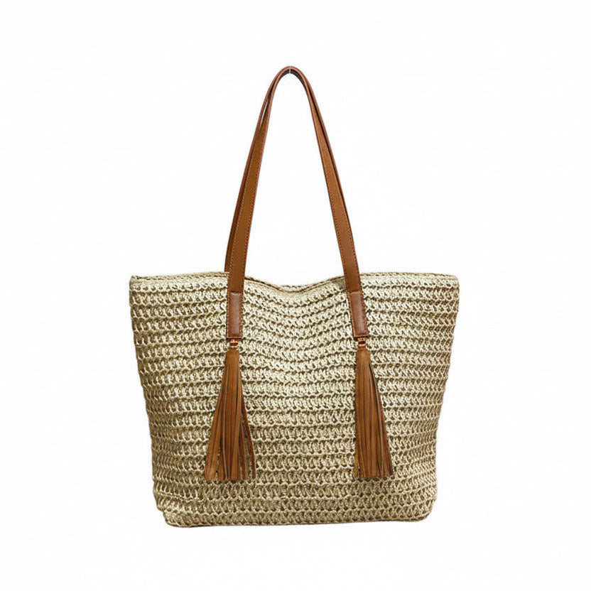 Cotton and linen shoulder bag in beige color with large capacity and soft casual design (Color: Beige)
