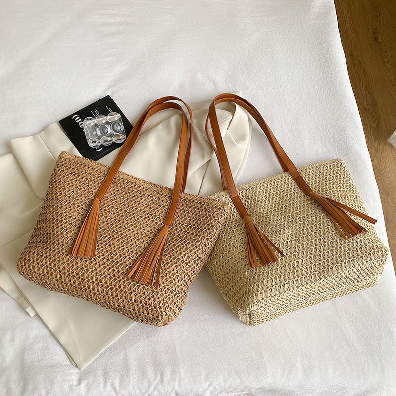 Cotton and linen shoulder bag with large capacity and soft casual design duo