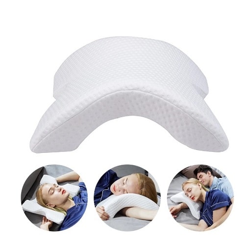 Couples comfort pillow with curved ergonomic design for spinal alignment and supportive sleep positioning product shot
