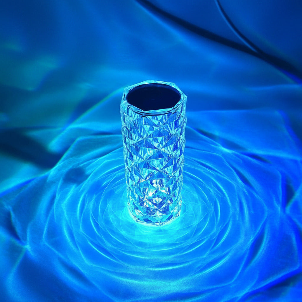 Crystal led table lamp with 16 color lighting touch control and decorative ambient glow blue light