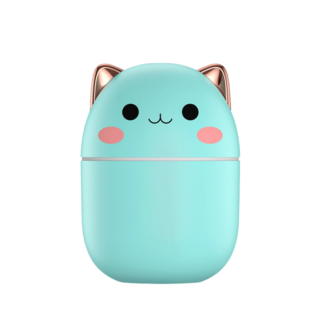Cute cat USB air humidifier in green color with cool mist and aromatherapy function for bedroom or office use (Color: Green)