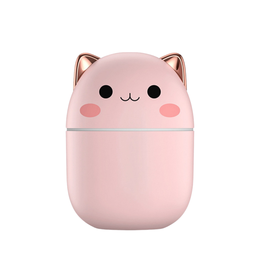 Cute cat USB air humidifier in pink color with cool mist and aromatherapy function for bedroom or office use (Color: Pink)