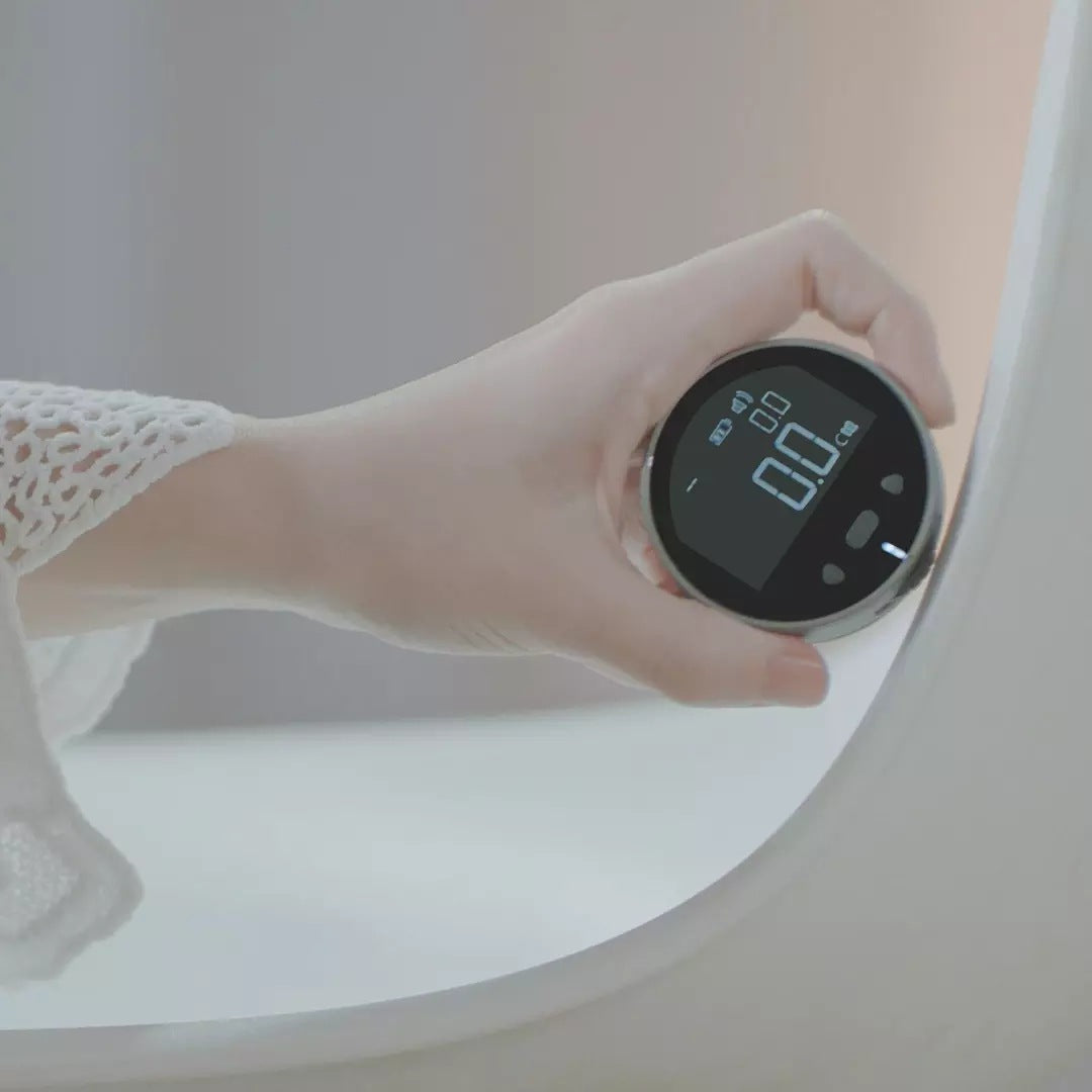 Digital distance measurer with compact rechargeable design and precision LCD display for accurate measurements depiction of use