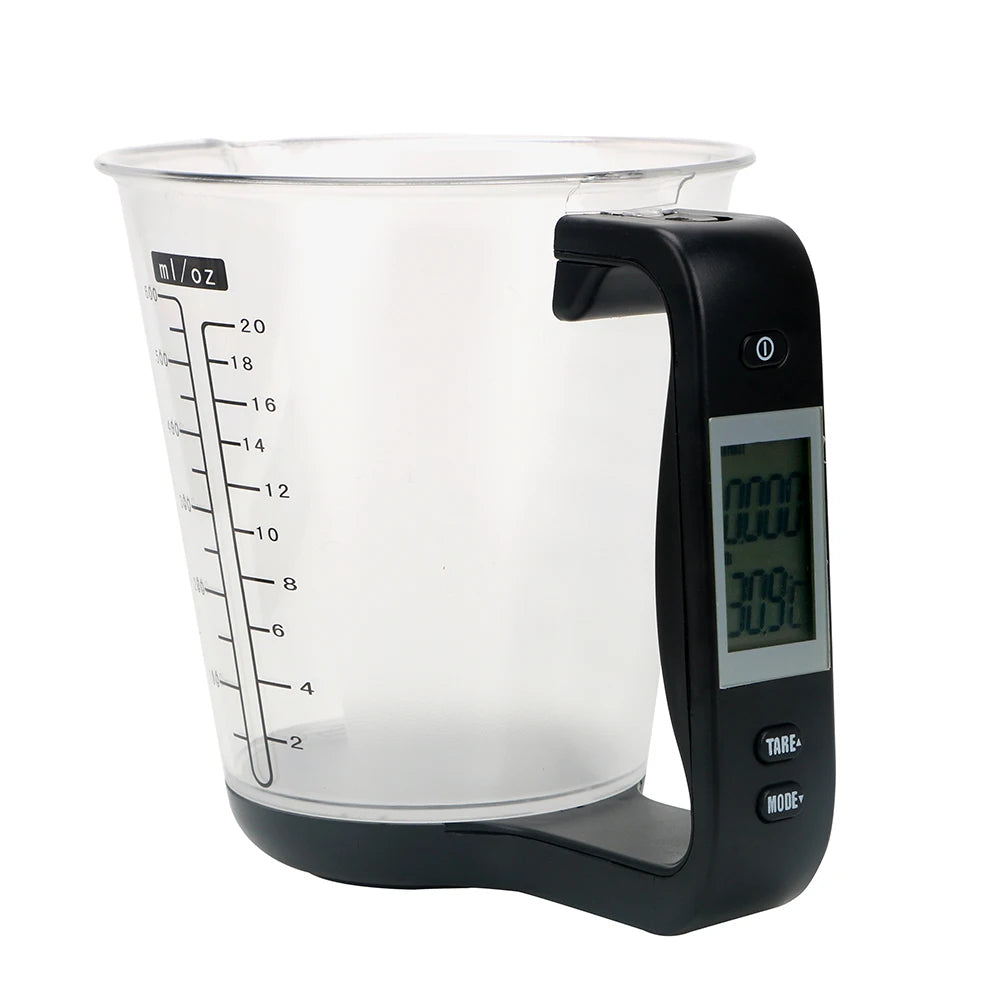 Digital measuring cup in black color with lcd display for precise measurement of liquids and solids (Color: Black)