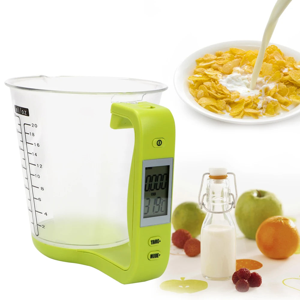 Digital measuring cup with lcd display for precise measurement of liquids and solids