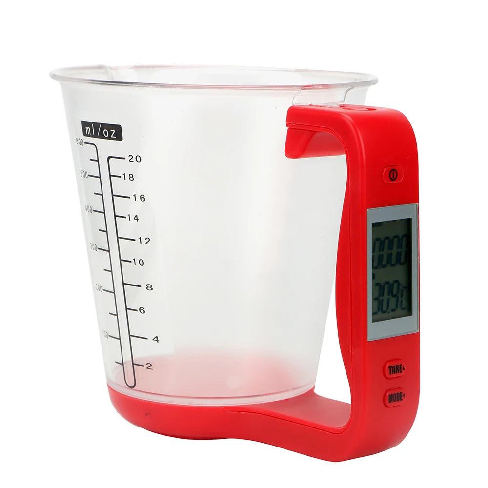 Digital measuring cup in red color with lcd display for precise measurement of liquids and solids (Color: Red)