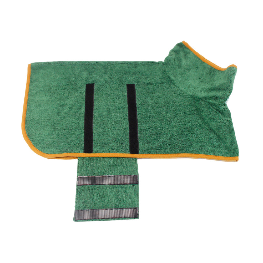 Dog bathrobe towel in green color for drying pets quickly after baths walks and rainy days (Color: Green)