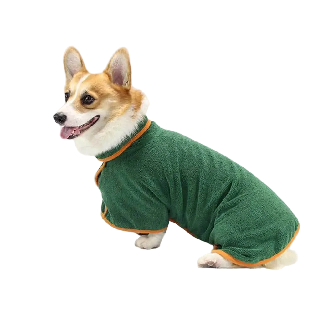 Dog bathrobe towel for drying pets quickly after baths walks and rainy days small dog model shot