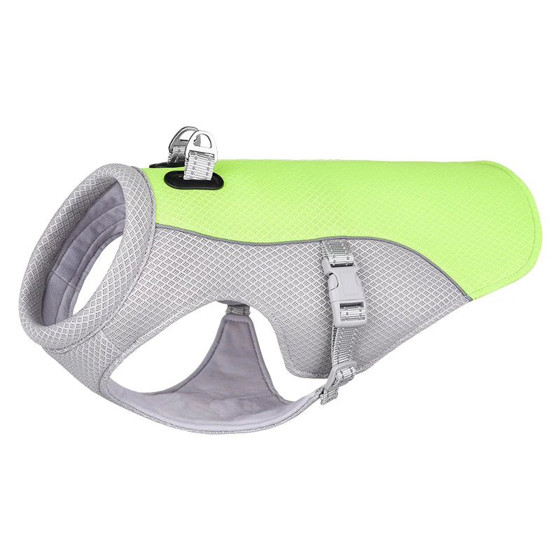 Dog cooling vest in green color with breathable mesh and moisture wicking fabric for hot weather comfort (Color: Green)