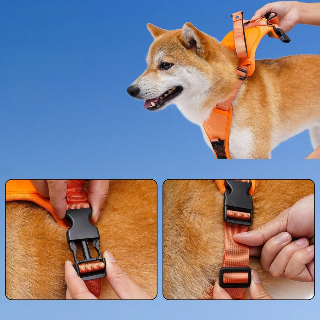 Dog harness and retractable leash set with adjustable straps and anti tangle design for safe walking close product shot