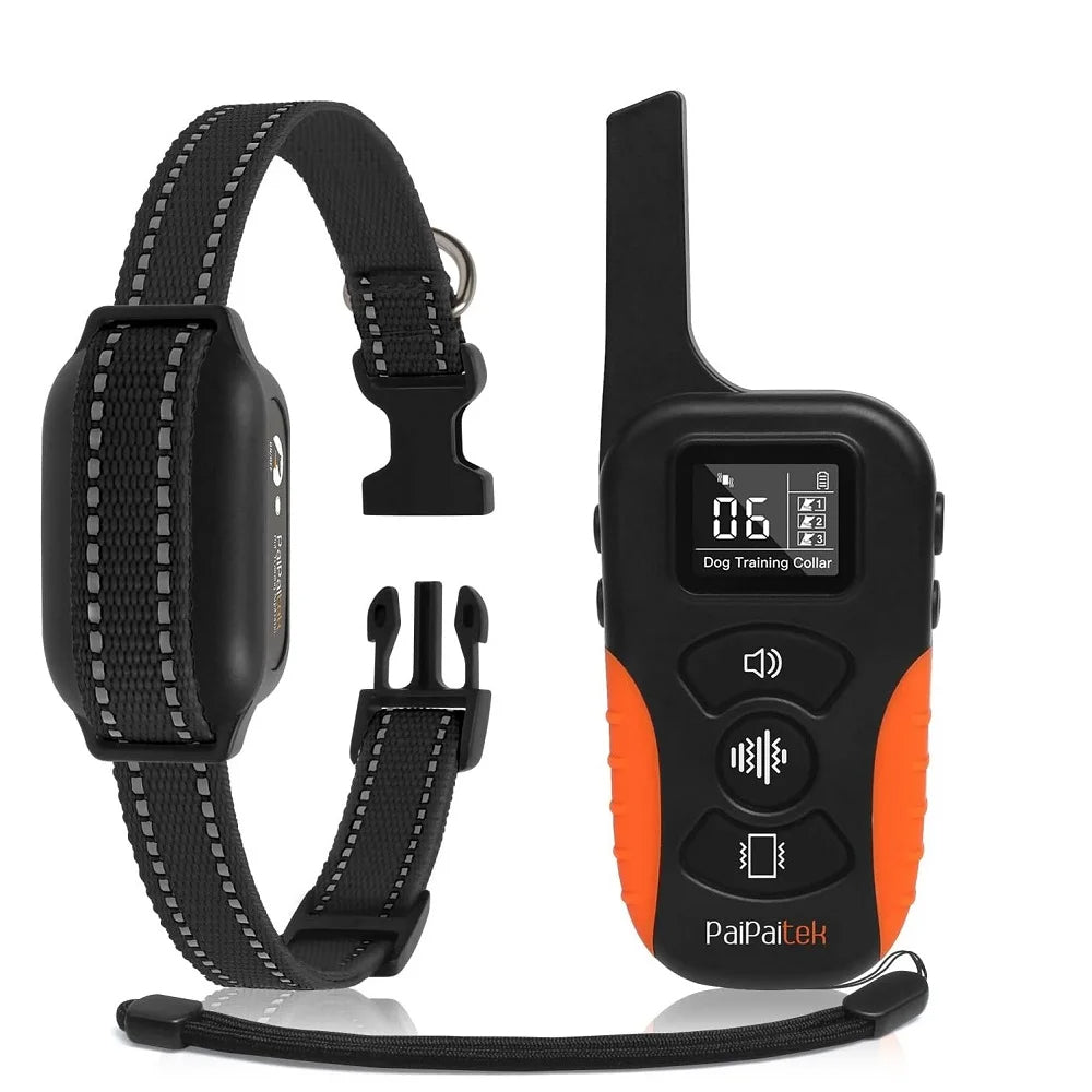 Dog training collar in black color with vibration and beep remote waterproof long range (Color: Black)