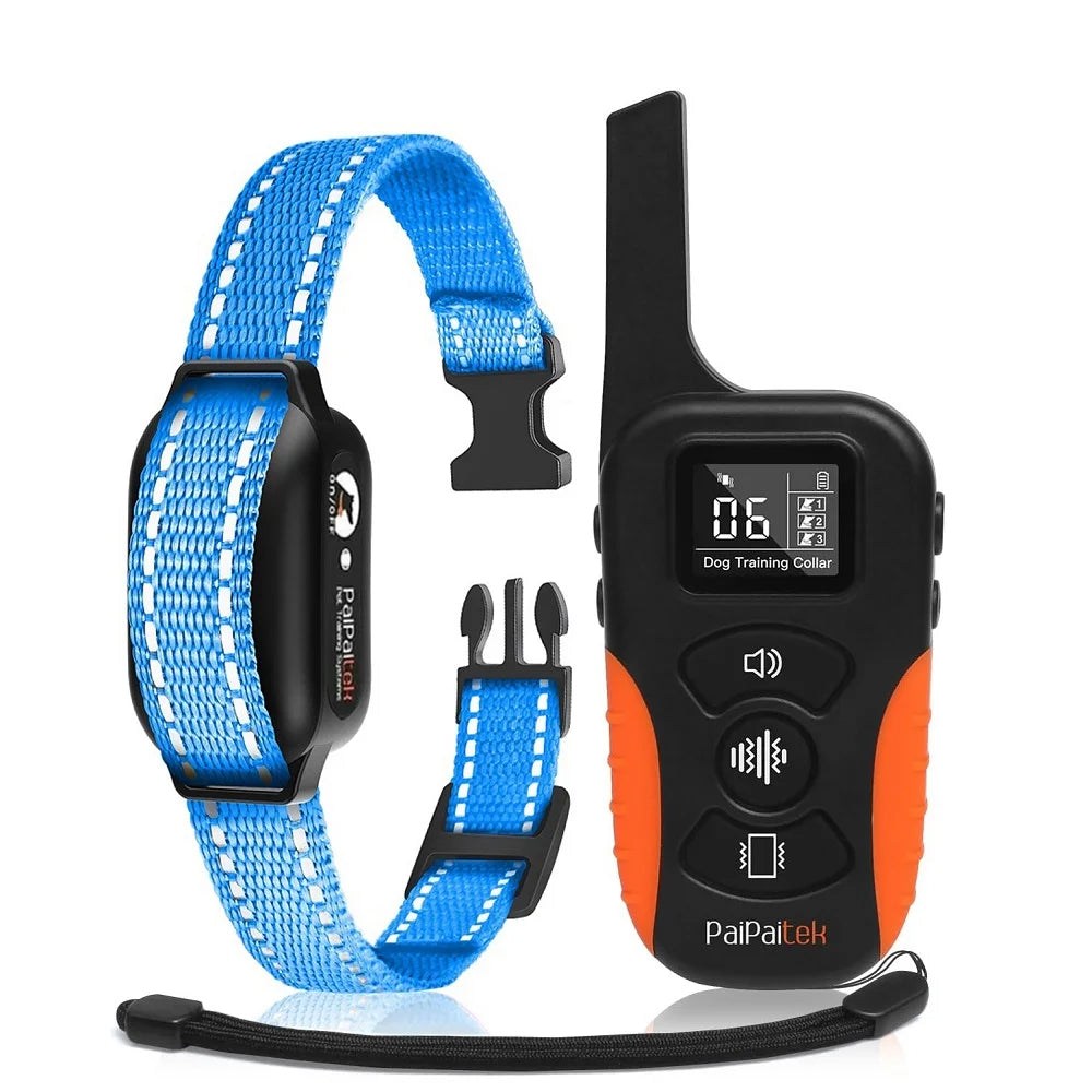 Dog training collar in blue color with vibration and beep remote waterproof long range (Color: Blue)