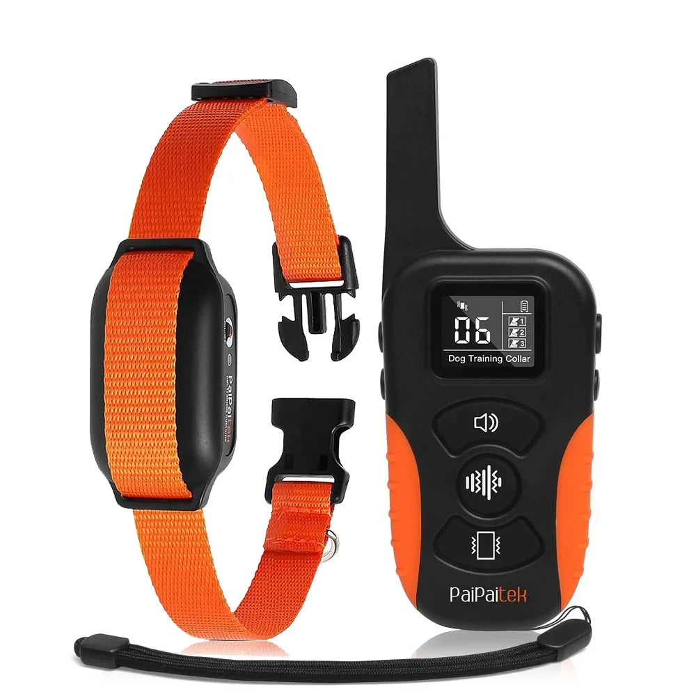 Dog training collar in orange color with vibration and beep remote waterproof long range (Color: Orange)