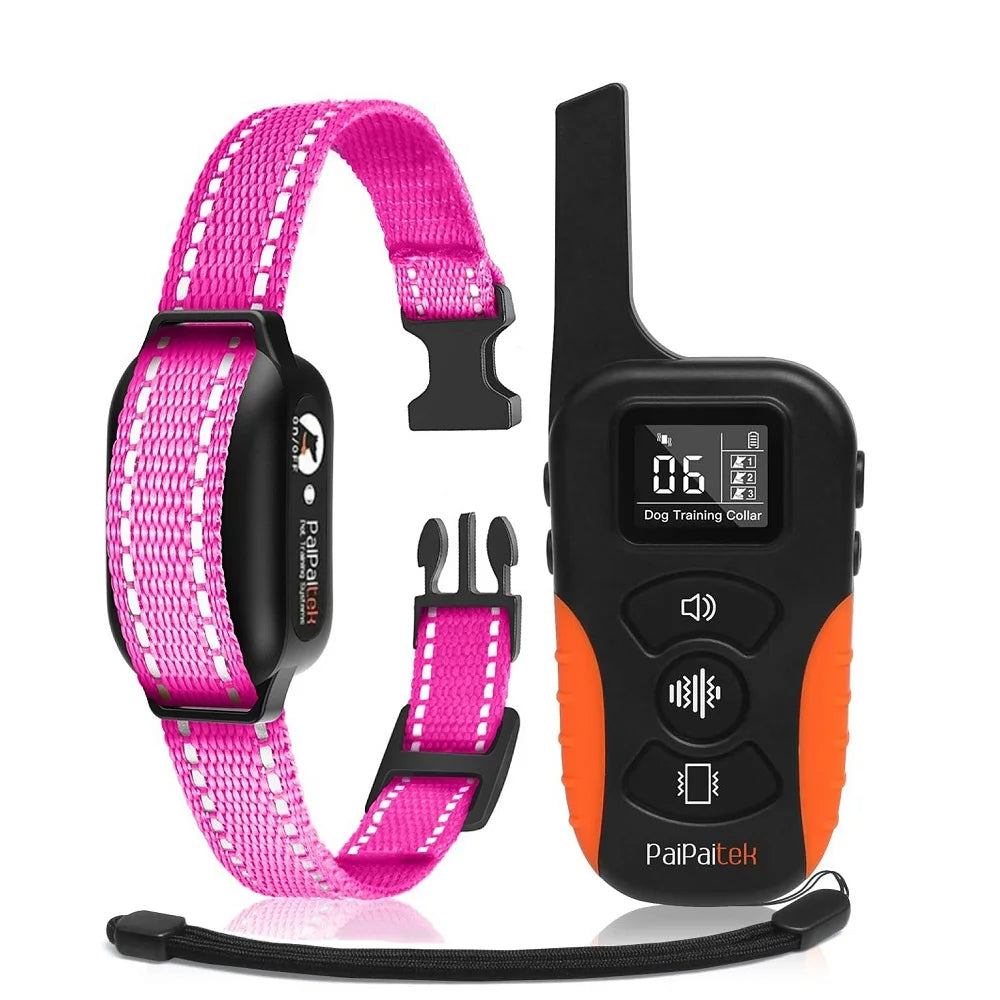 Dog training collar in pink color with vibration and beep remote waterproof long range (Color: Pink)