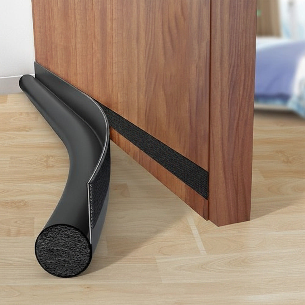 Door draft stopper in black color for blocking cold air noise dust and odors under doors (Color: Black)