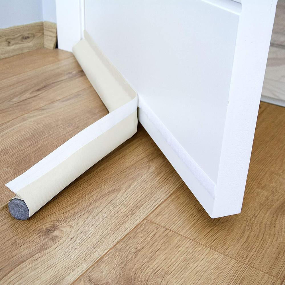 Door draft stopper in white color for blocking cold air noise dust and odors under doors (Color: White)