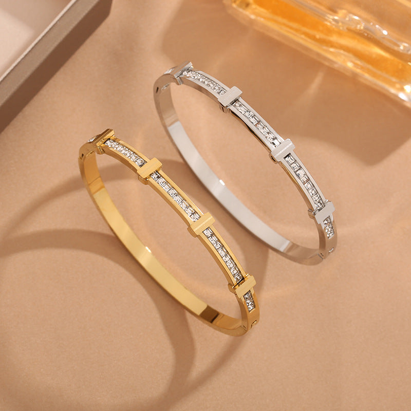 Double layer bracelet with zircon stones and elegant layered design for everyday wear duo alternate shot