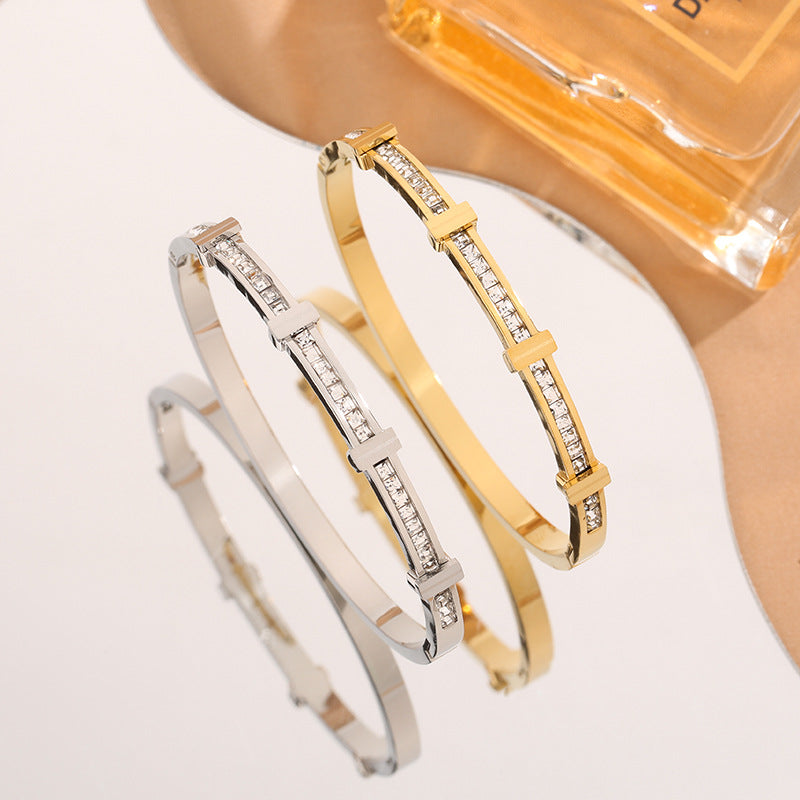 Double layer bracelet with zircon stones and elegant layered design for everyday wear duo