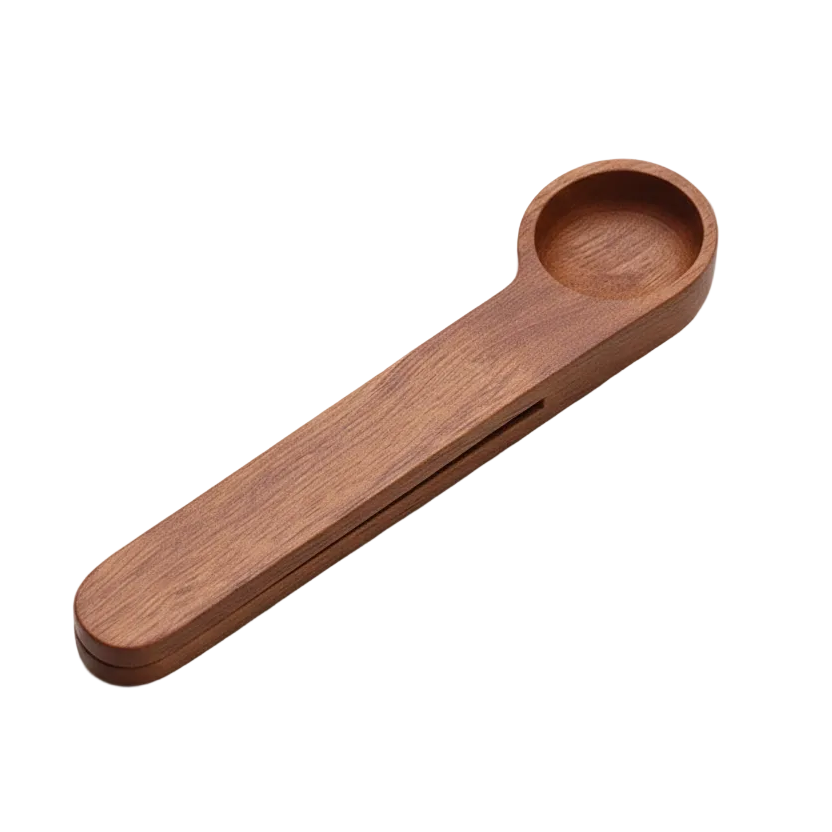 Dual-purpose wooden measuring spoon and sealing clip in dark color (Color: Dark Alone)
