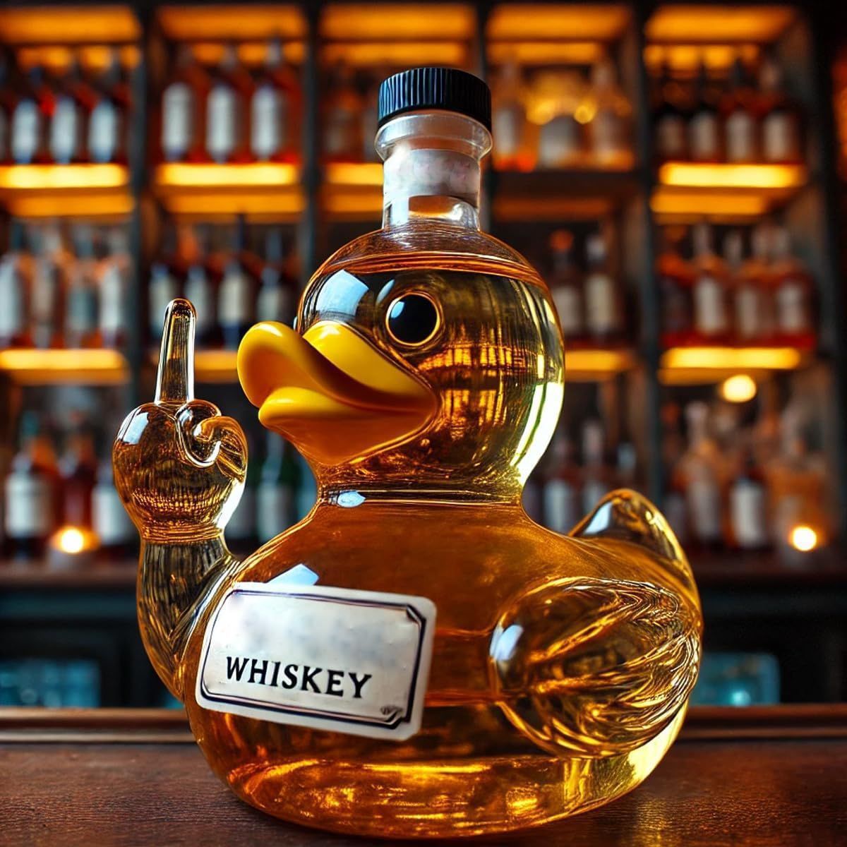 Duck-shaped glass whiskey bottle in white color for storing liquor or wine with a decorative novelty design (Color: White)
