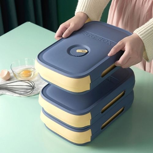 Egg storage drawer with stackable design airflow ventilation and freshness tracking lid depiction of stacking