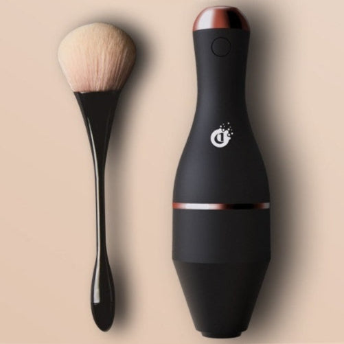Electric makeup brush cleaner designed to quickly clean and dry makeup brushes using a compact, rechargeable design with brush