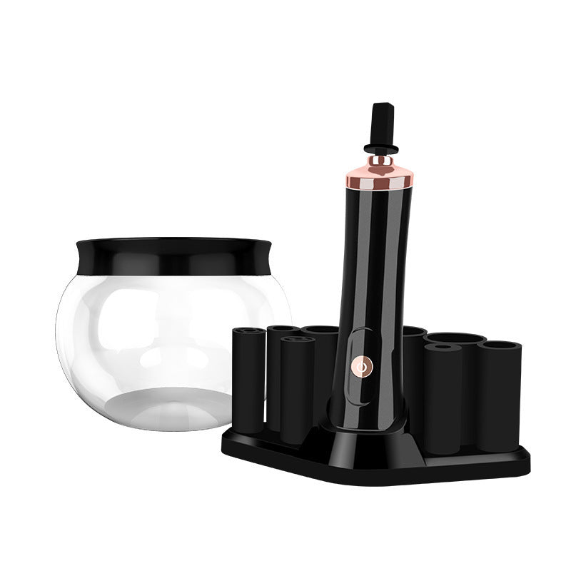 Electric makeup brush scrubber cleaner in black color designed to automatically clean makeup brushes quickly and efficiently (Color: Black)