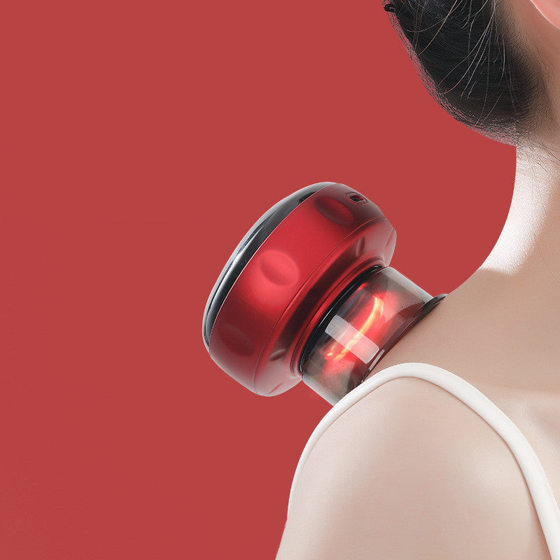 Electric vacuum cupping massage device with suction and heat therapy for body relaxation and muscle relief back shot