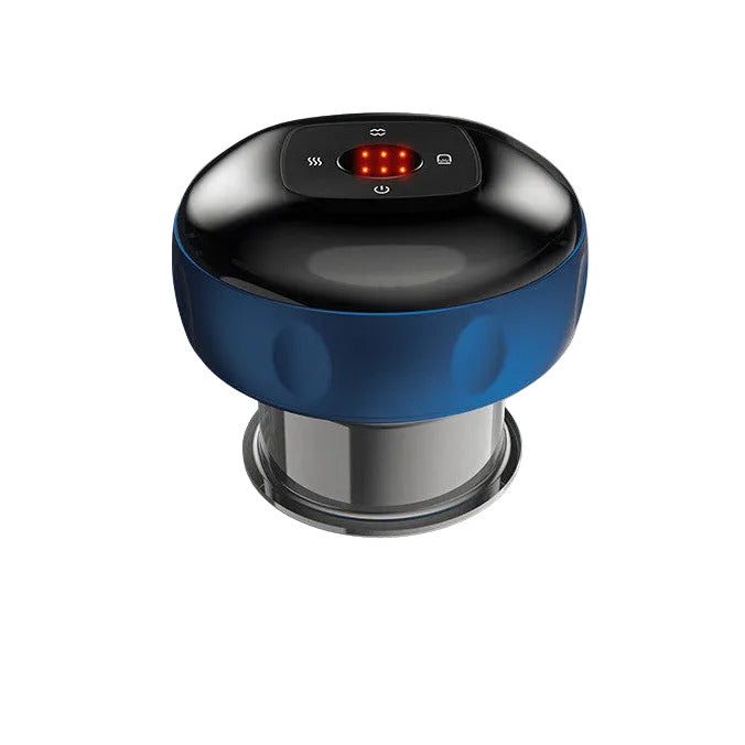 Electric vacuum cupping massage device in blue color with suction and heat therapy for body relaxation and muscle relief (Color: Blue)