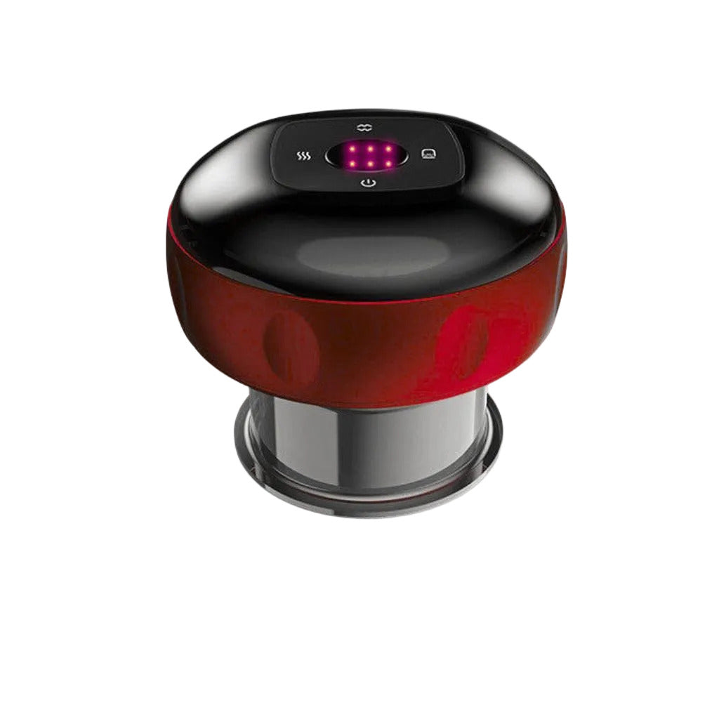 Electric vacuum cupping massage device in red color with suction and heat therapy for body relaxation and muscle relief (Color: Red)