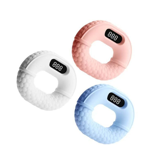 Electronic hand grip strength trainer with built-in counter, designed to track grip exercises and improve hand and forearm strength trio