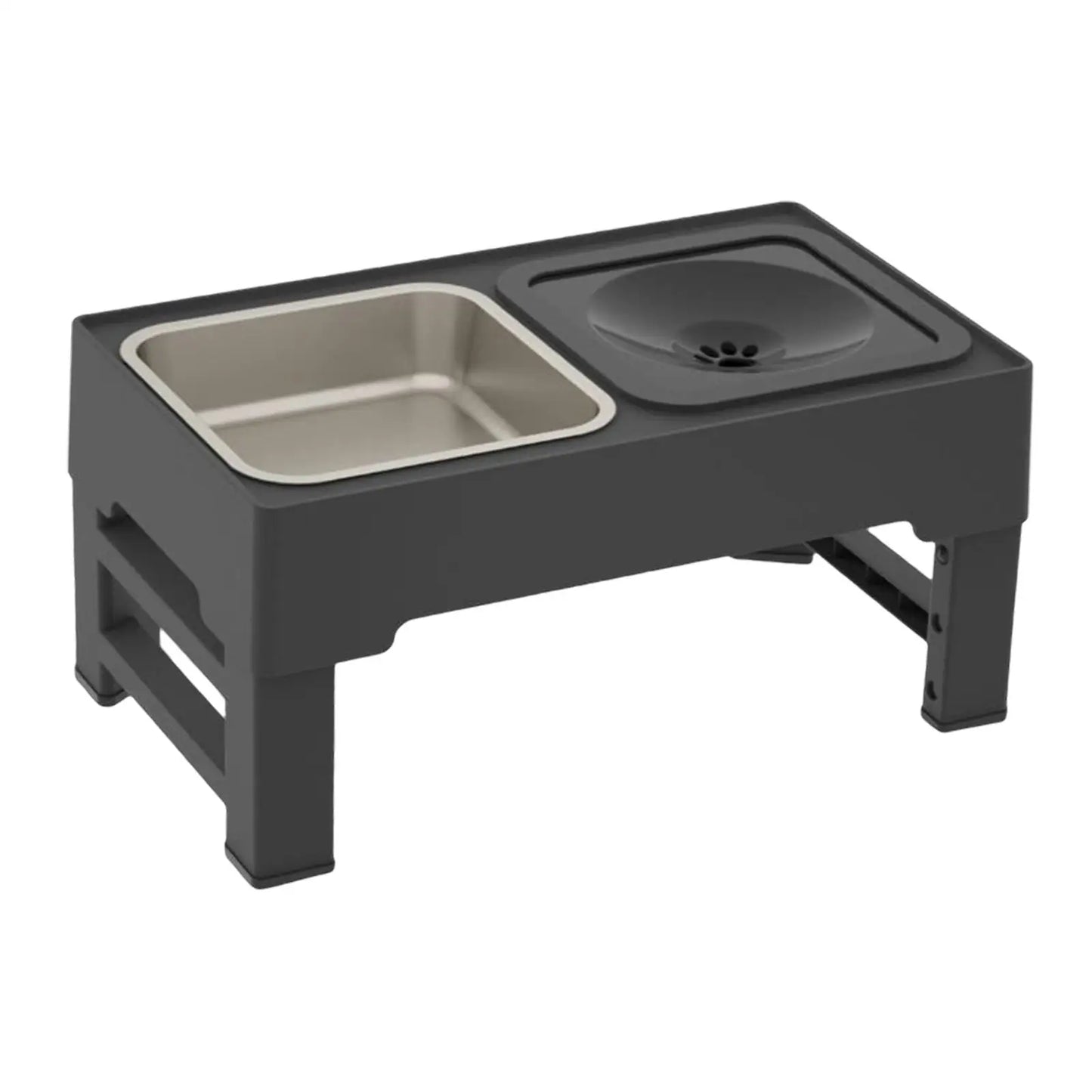 Elevated adjustable dog bowl in black color with regular feeder and splash proof water design (Color: Black) (Model: Regular)