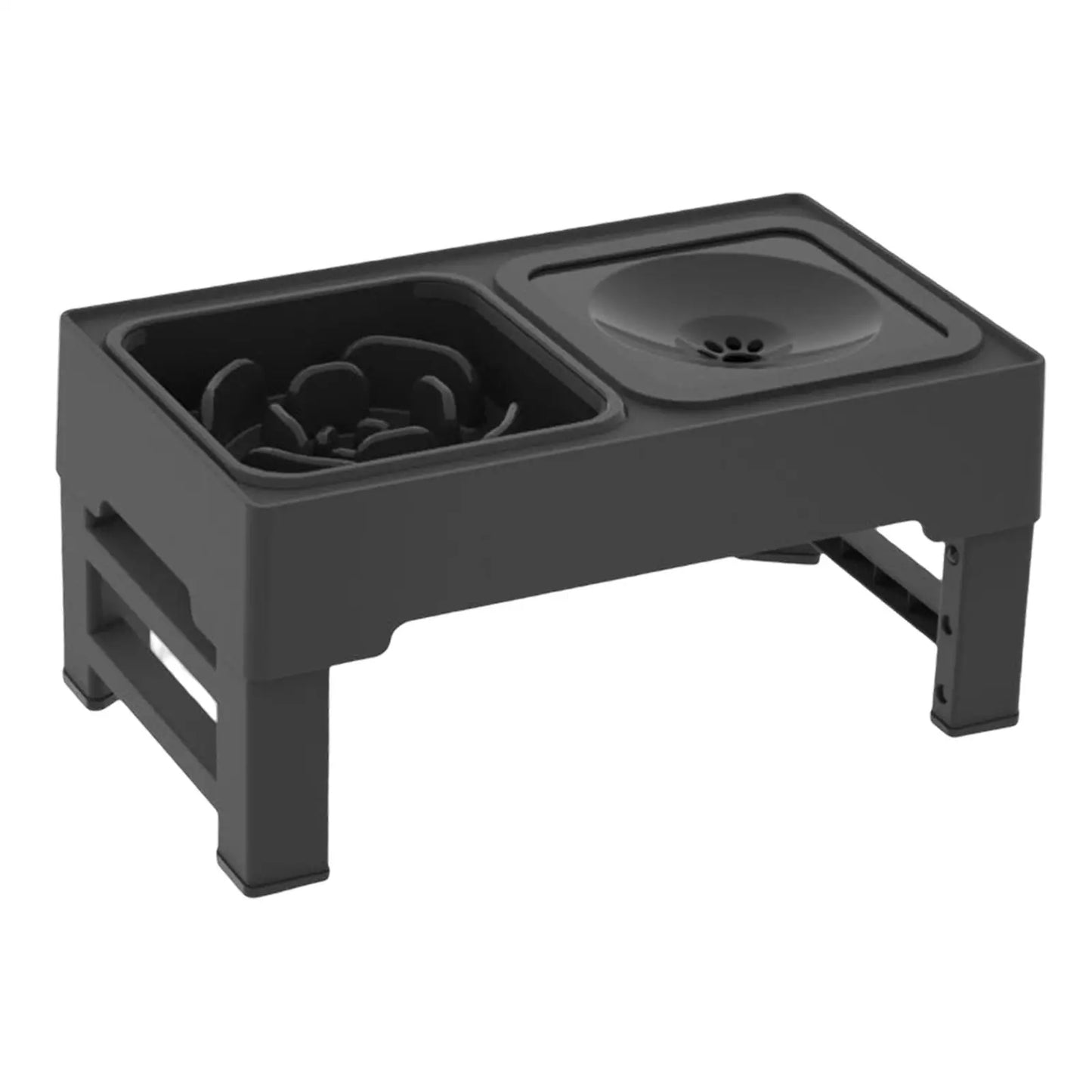 Elevated adjustable dog bowl in black color with slow feeder and splash proof water design (Color: Black) (Model: Slow Feeder)