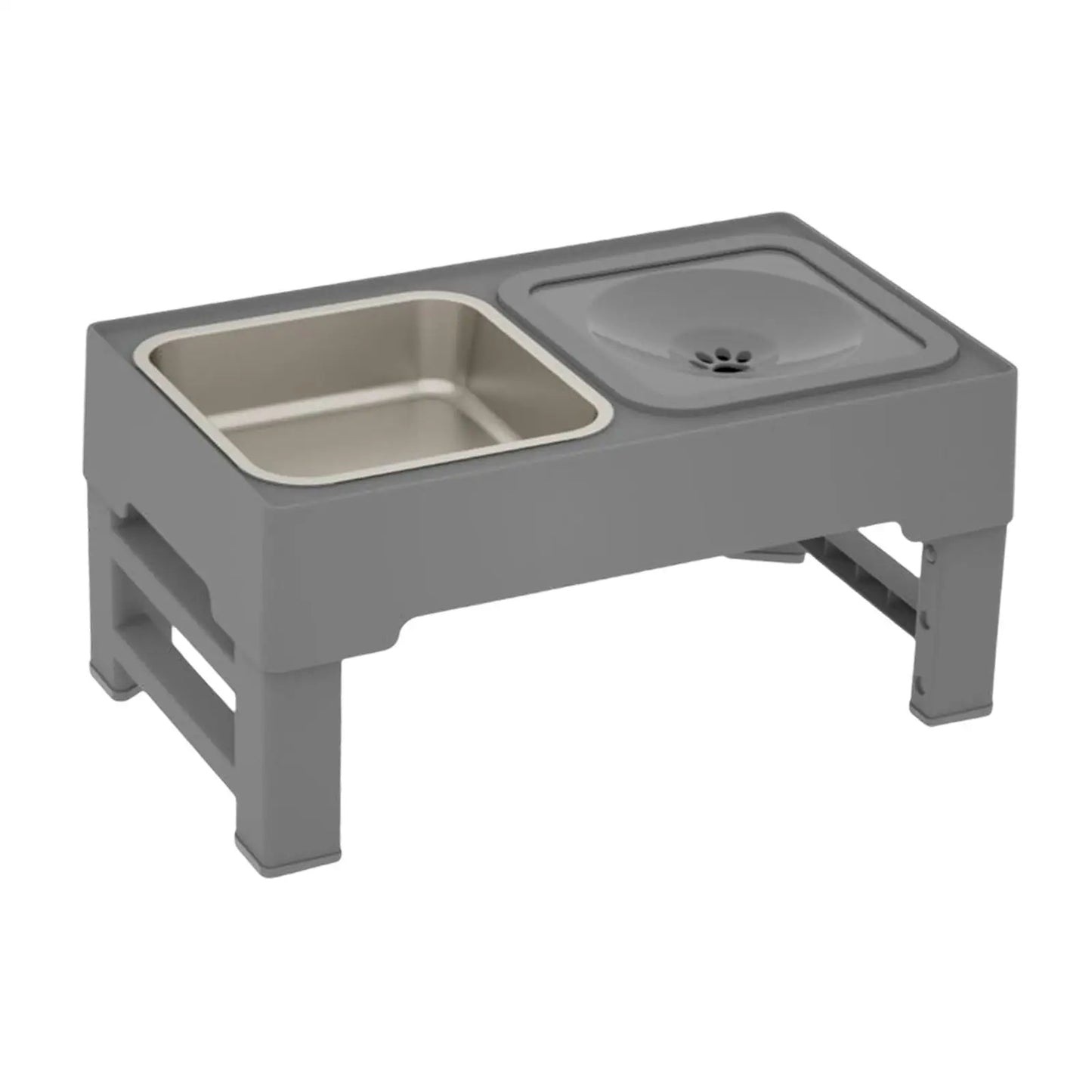 Elevated adjustable dog bowl in gray color with regular feeder and splash proof water design (Color: Gray) (Model: Regular)