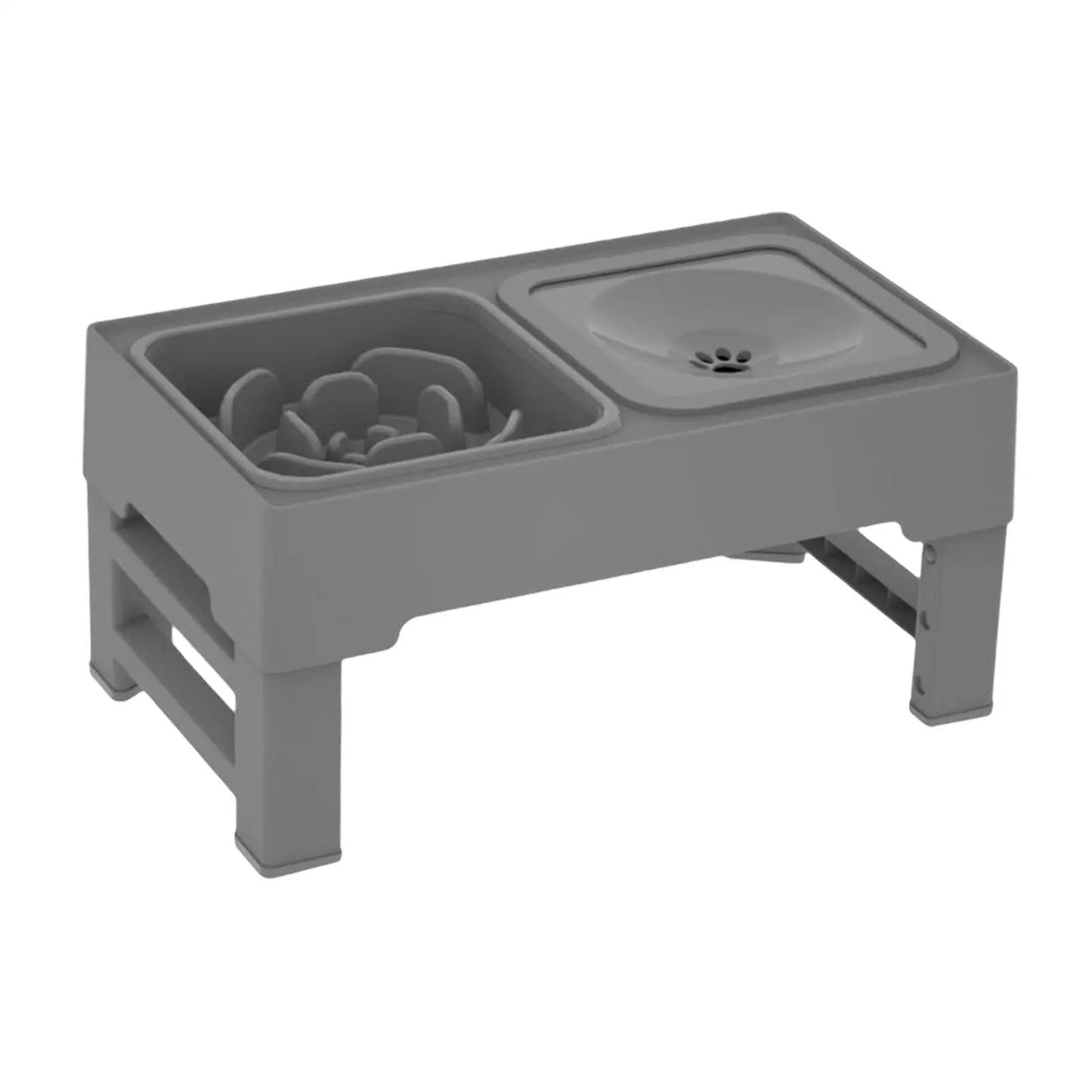 Elevated adjustable dog bowl in gray color with slow feeder and splash proof water design (Color: Gray) (Model: Slow Feeder)