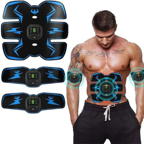 EMS muscle trainer with adjustable intensity levels for abdominal and body muscle stimulation male model shot