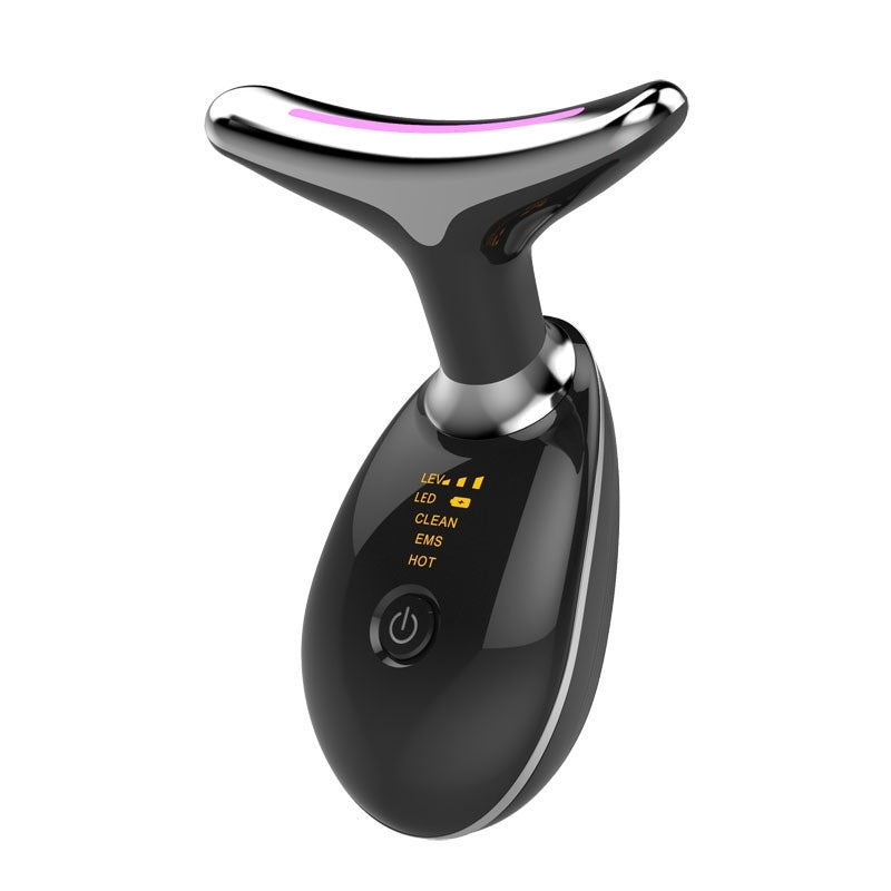 EMS neck and face lifting massager using thermal heat and microcurrent technology device in black color (Color: Black)