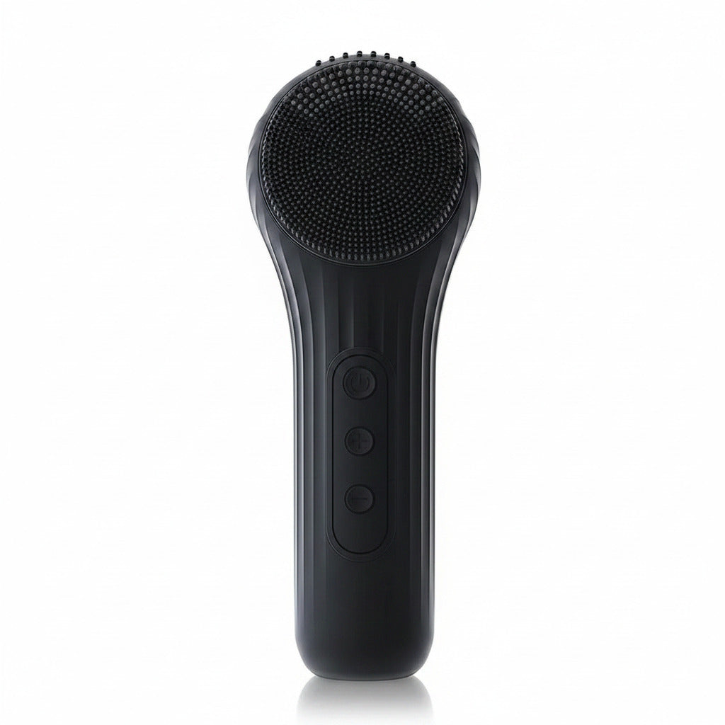 Facial cleansing and massage brush in black color with waterproof silicone design for deep cleansing and gentle exfoliation (Color: Black)