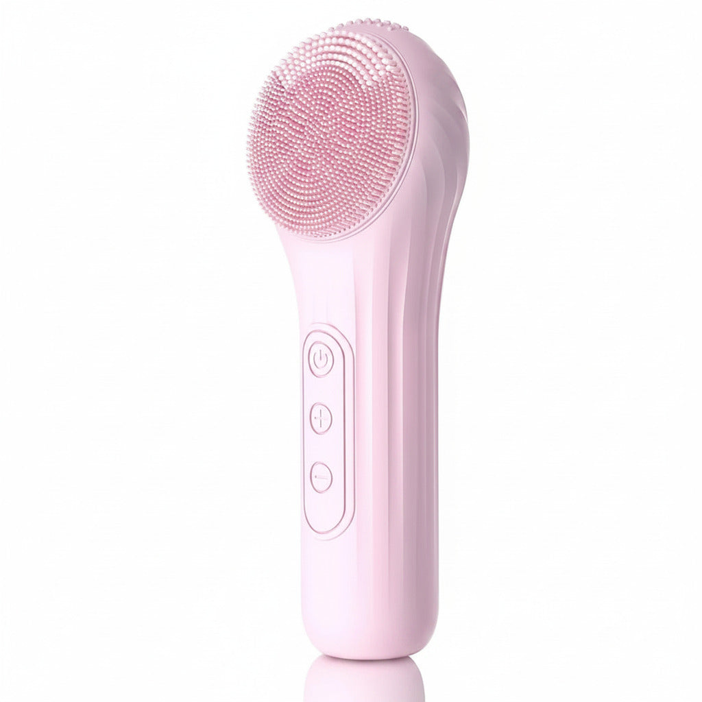 Facial cleansing and massage brush in pink color with waterproof silicone design for deep cleansing and gentle exfoliation (Color: Pink)