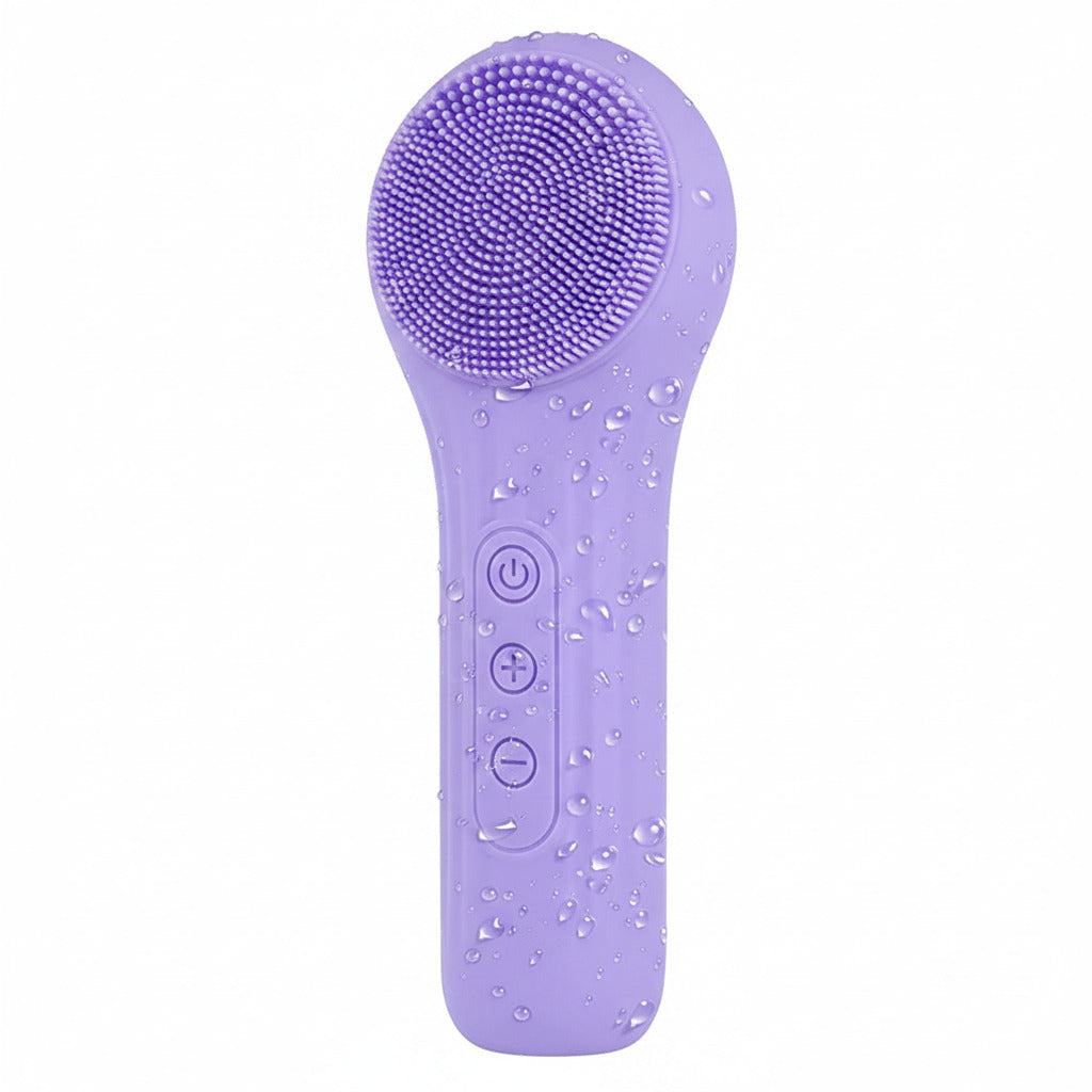 Facial cleansing and massage brush in purple color with waterproof silicone design for deep cleansing and gentle exfoliation (Color: Purple)