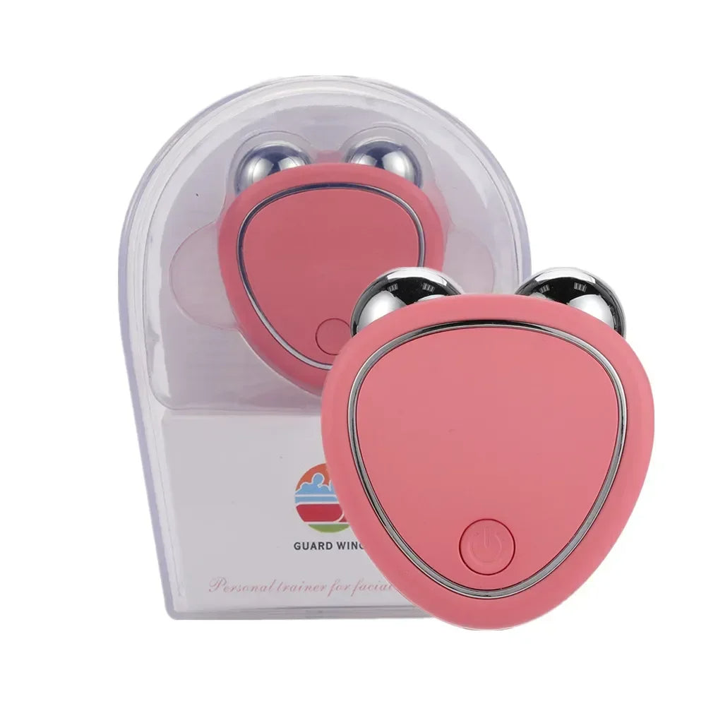 Facial lifting microcurrent device in pink color for skin contouring collagen support and rejuvenation care (Color: Pink)