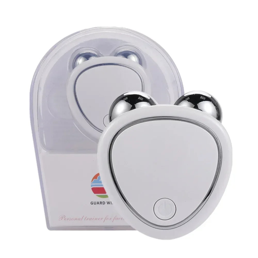 Facial lifting microcurrent device in white color for skin contouring collagen support and rejuvenation care (Color: White)