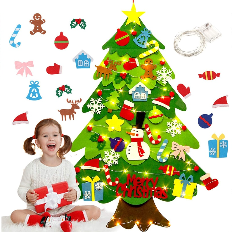 Felt christmas tree wall decor with removable ornaments for kids diy holiday decoration