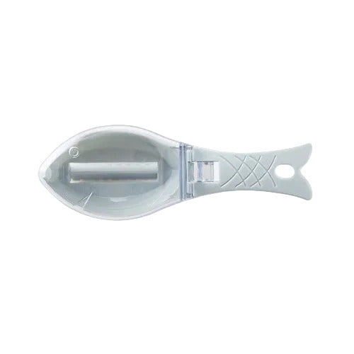 Fish scale scraper tool in blue color with protective cover designed for easy fish scaling and kitchen cleaning (Color: Blue Variant)