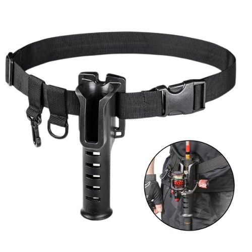 Fishing rod holder belt with adjustable fit and hands free gear carrying design for anglers product shot