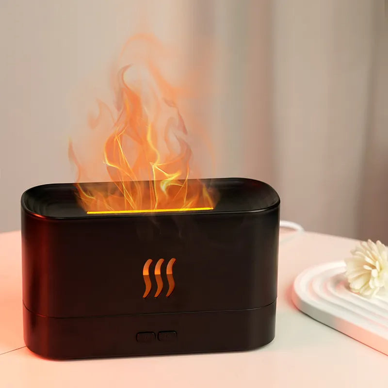 Flame humidifier in black color with realistic led flame effect and relaxing mist for cozy room ambiance (Color: Black)